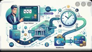 Иллюстрация с элементами карт баккара и символикой WebMoney для статьи о сроках вывода средств